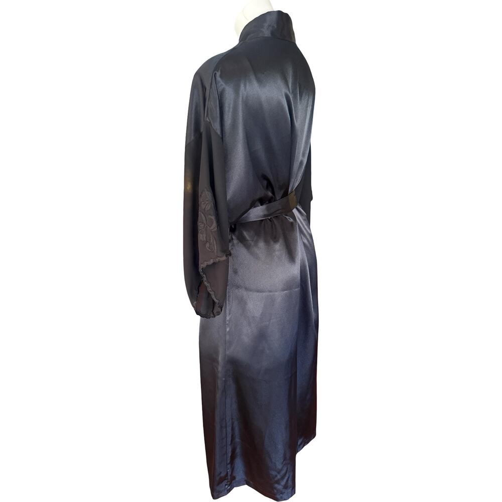 Vintage Val Mode 1980s Black Satin Marabou Feather Gown and Robe Set Medium - Picture 12 of 15